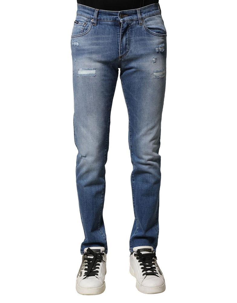 Dolce & Gabbana Blue Washed Cotton Skinny Men Denim Jeans