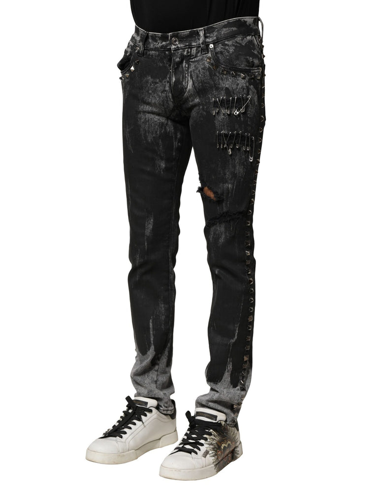 Dolce & Gabbana Black Washed Embellished Skinny Denim Jeans