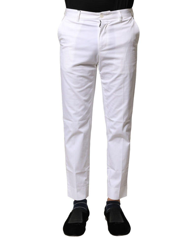 Dolce & Gabbana White Cotton Straight Logo Men Pants