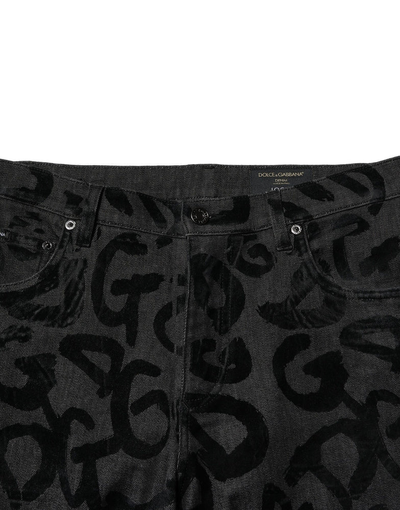 Dolce & Gabbana Gray Cotton DG Logo Straight Men Denim Jeans