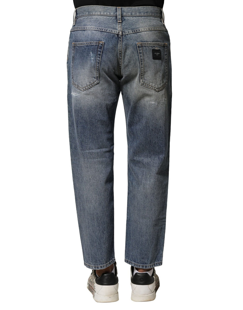 Dolce & Gabbana Blue Washed Tattered Straight Fit Denim Jeans