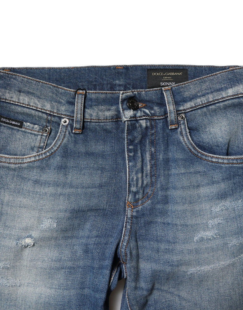 Dolce & Gabbana Blue Washed Cotton Slim Fit Men Denim Jeans