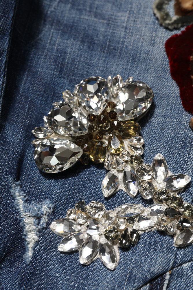 Dolce & Gabbana Blue Cotton Rhinestone Embellish Denim Jeans