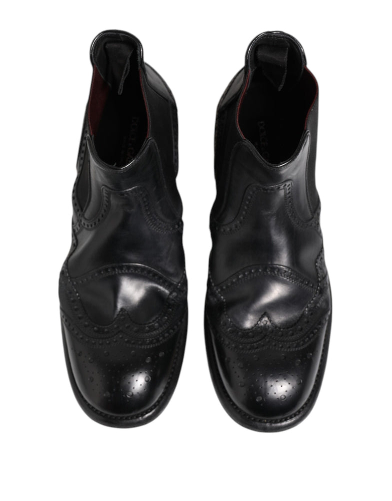 Dolce & Gabbana Black Leather Ankle Boots Slip On Shoes