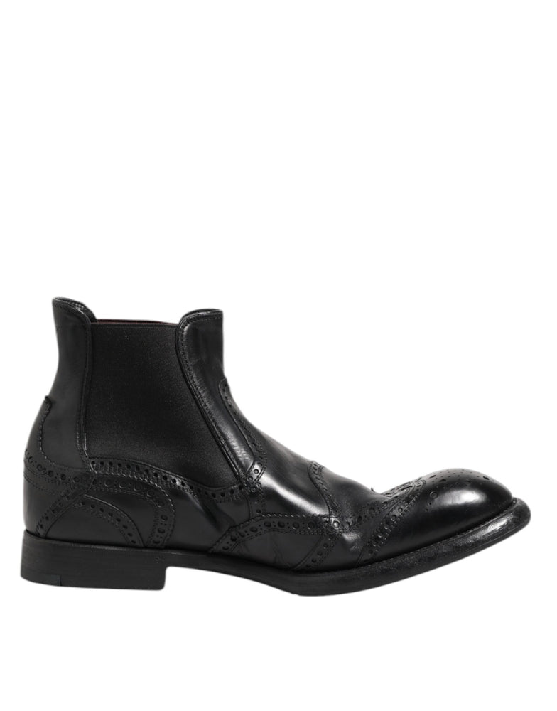 Dolce & Gabbana Black Leather Ankle Boots Slip On Shoes