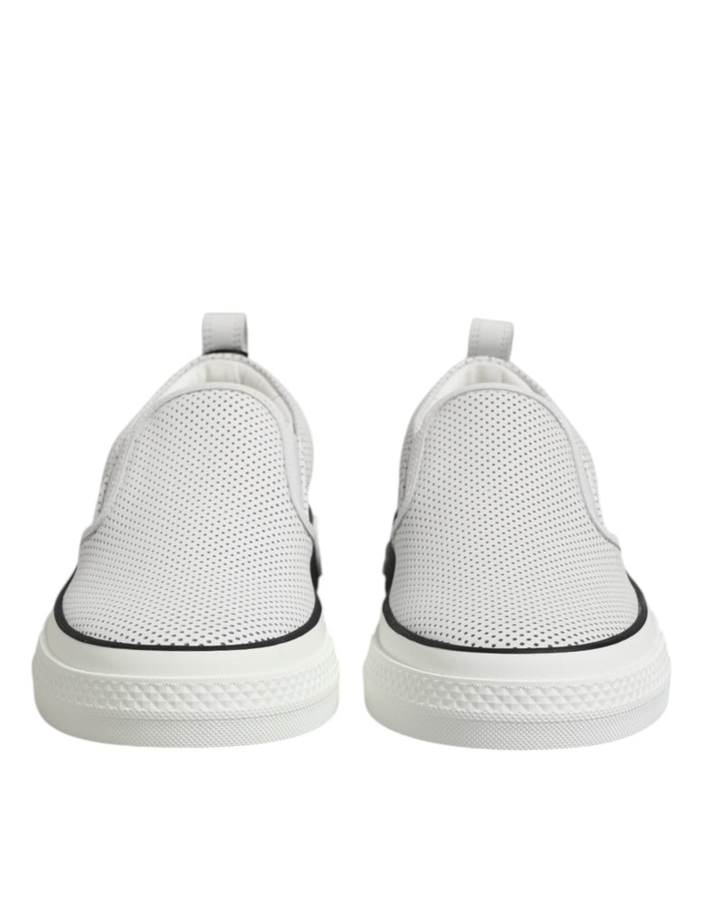 Dolce & Gabbana White Dotted Leather Slip On Men Sneakers Shoes
