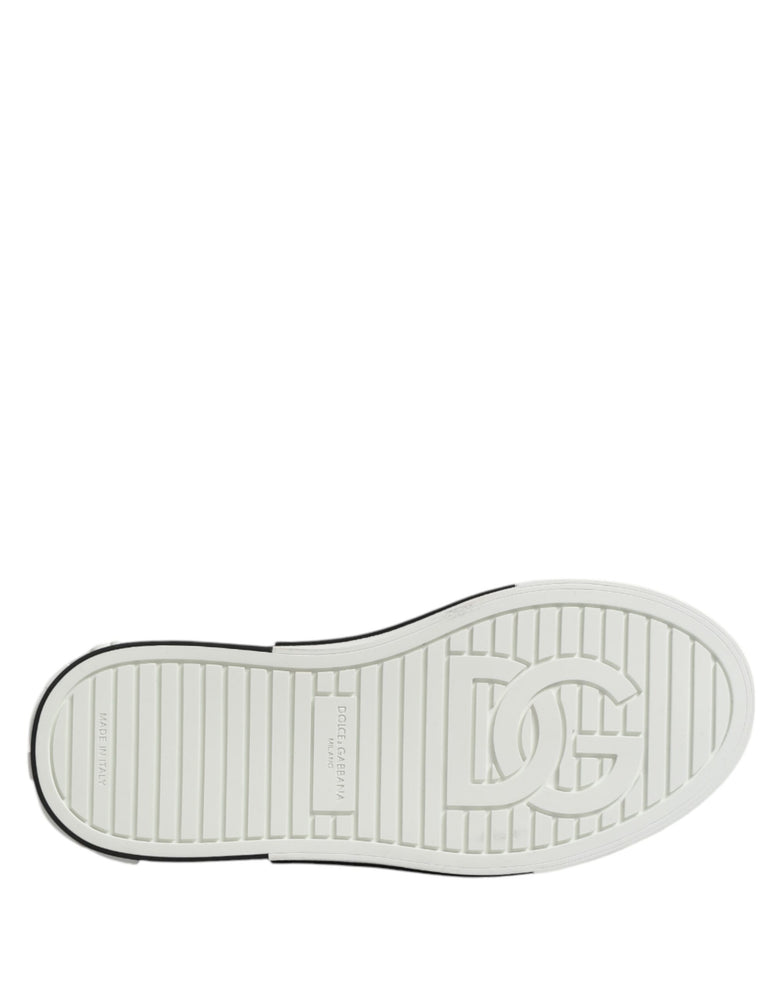 Dolce & Gabbana White Dotted Leather Slip On Men Sneakers Shoes