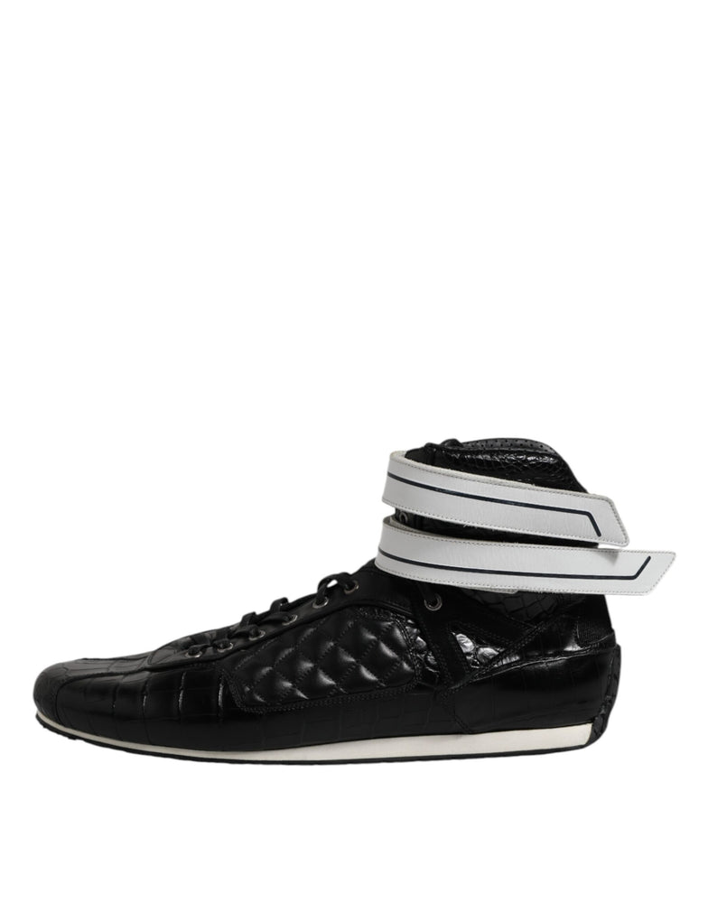 Dolce & Gabbana Black Quilted Leather Lace Up Sneakers Shoes