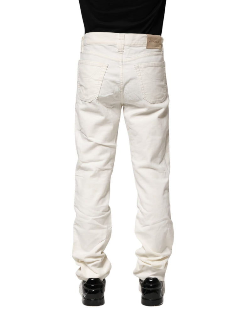 Jeckerson White Cotton Stretch Straight Fit Men Denim Jeans