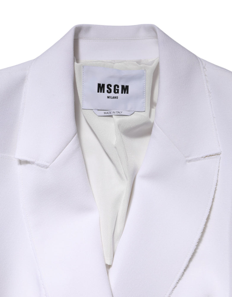 MSGM White Polyester Long Sleeves Ruffled Wrap Jacket