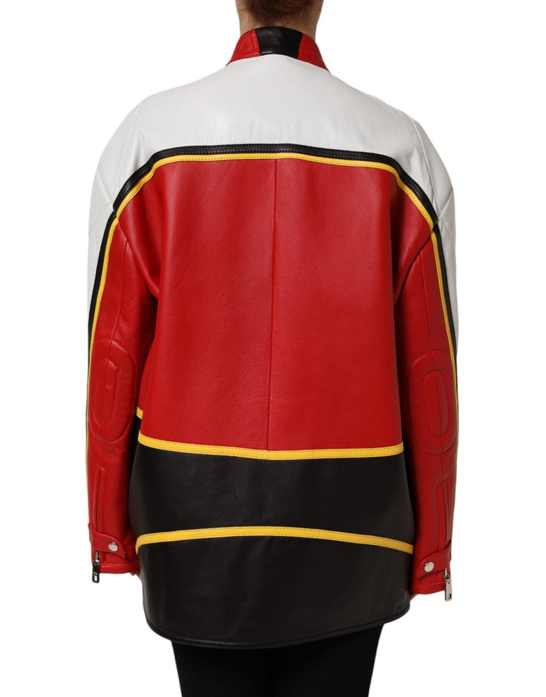Dolce & Gabbana Multicolor Leather Biker Full Zip Coat Jacket
