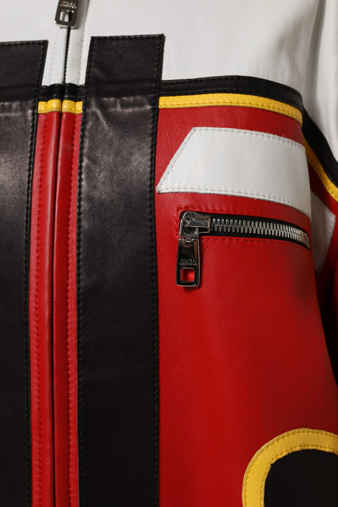 Dolce & Gabbana Multicolor Leather Biker Full Zip Coat Jacket