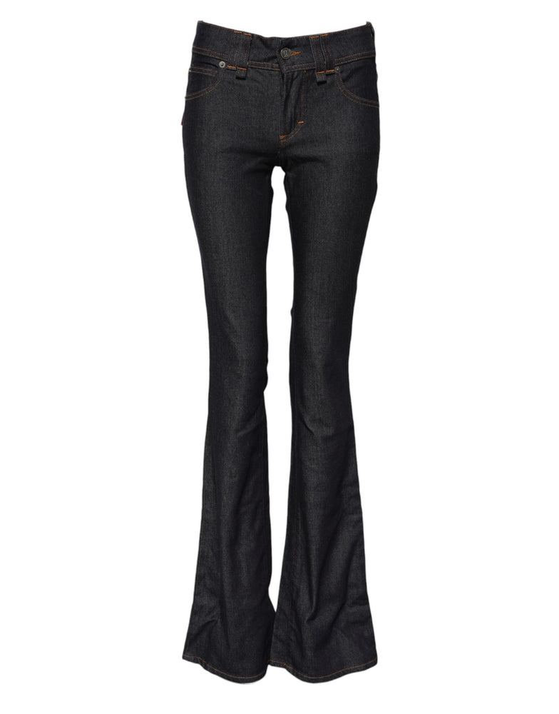 John Galliano Blue Mid Waist Cotton Wide Leg Denim Jeans
