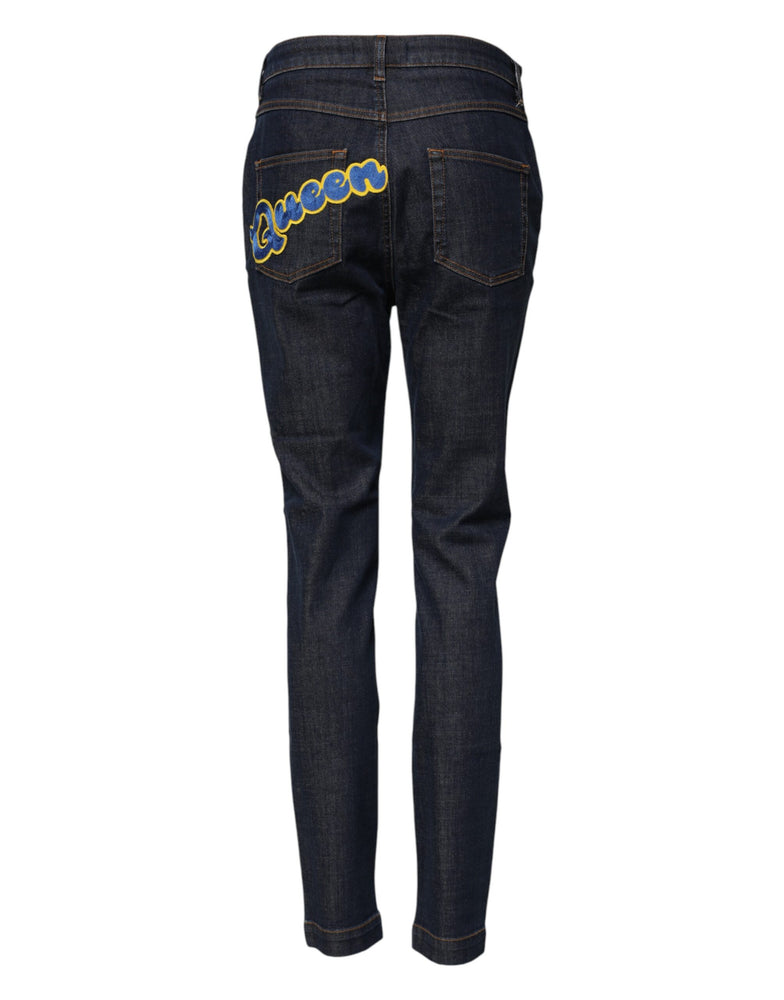 Dolce & Gabbana Blue Queen Patch AUDREY Mid Waist Denim Jeans