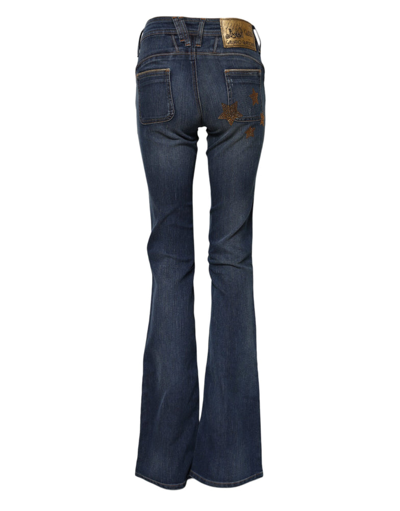 John Galliano Blue Cotton Mid Waist Wide Leg Denim Jeans