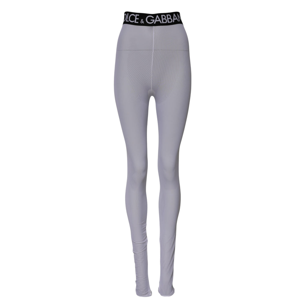 Dolce & Gabbana Gray Nylon DG Logo Mid Waisted Leggings Pants
