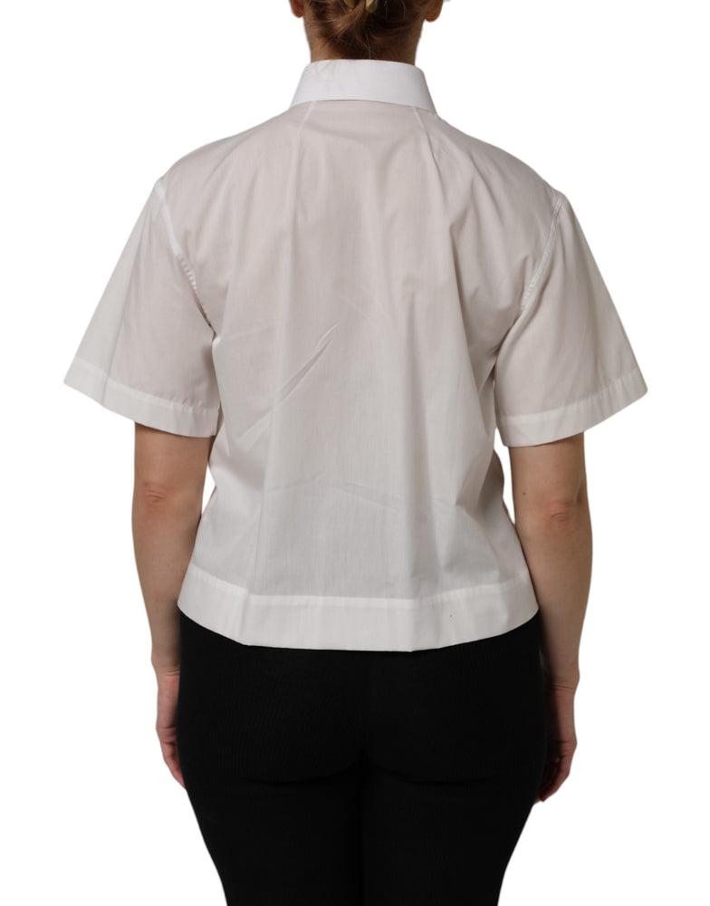 Dolce & Gabbana White Cotton Short Sleeves Collared Top Shirt