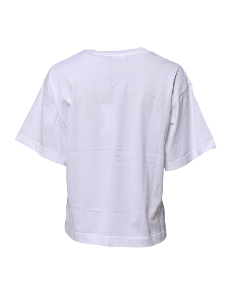 Dolce & Gabbana White Cotton Graphic Print Crew Neck T-shirt