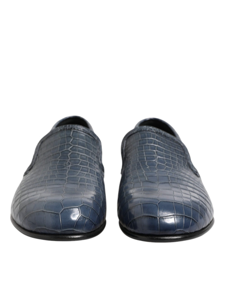 Dolce & Gabbana Blue Exotic Leather Slip On Loafers Men Dress Shoes