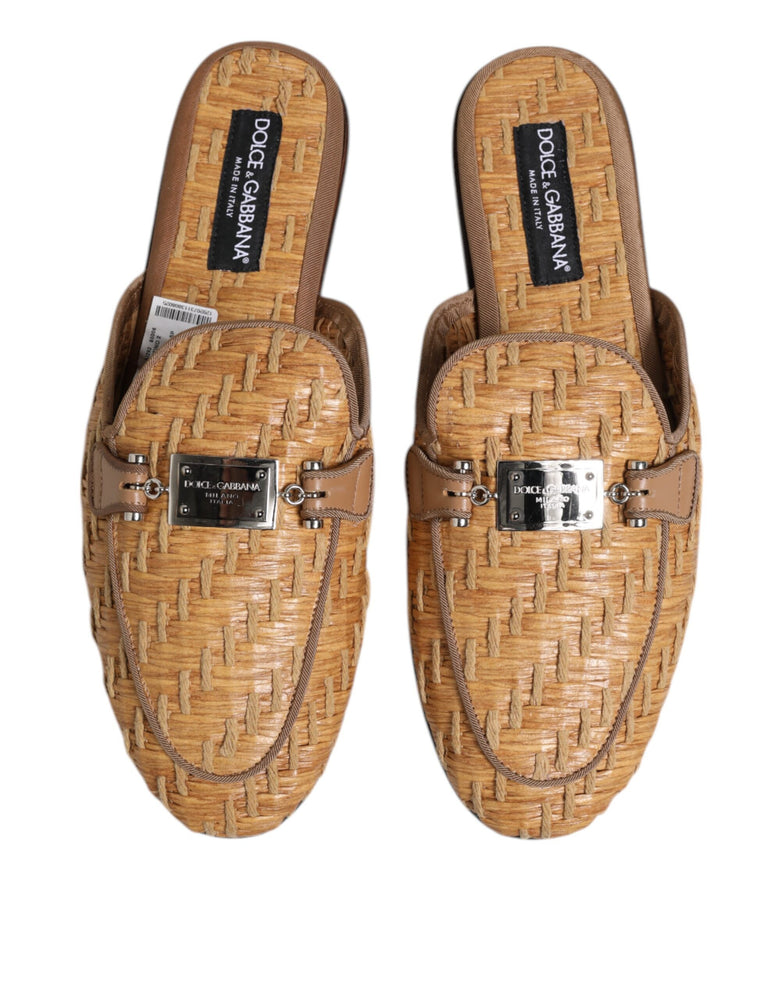 Dolce & Gabbana Beige Rattan Flat Mule Men Sandals Shoes