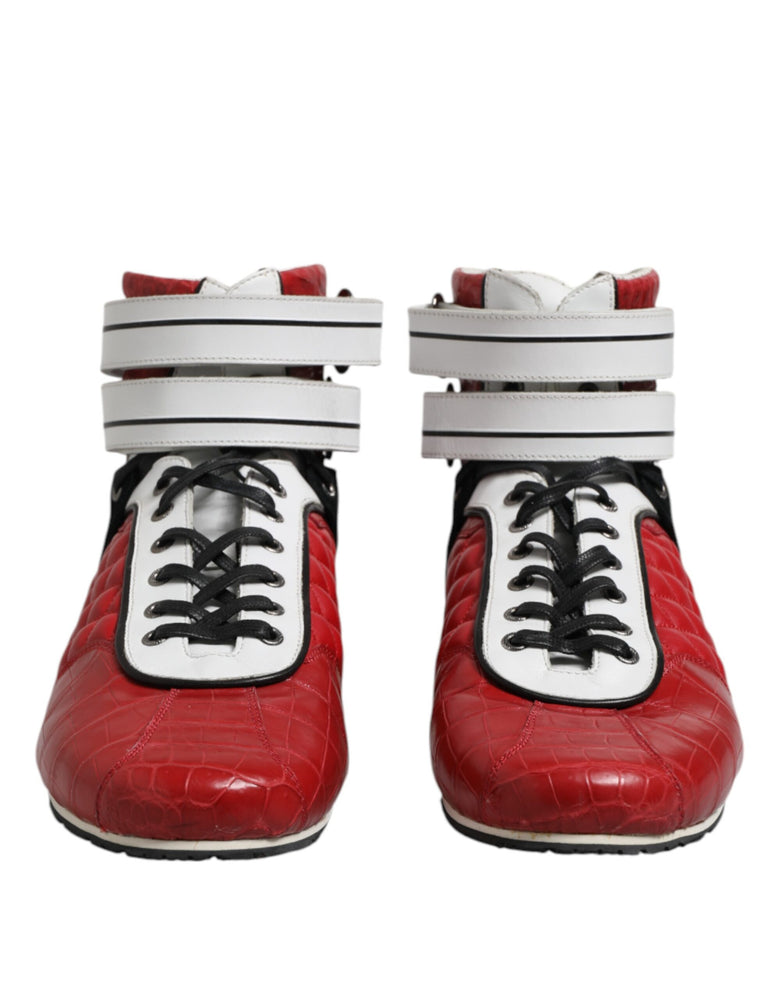 Dolce & Gabbana Red Quilted Leather Lace Up Sneakers Shoes