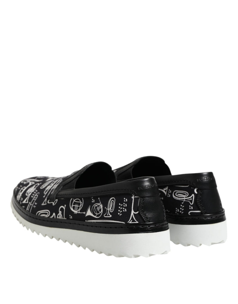 Dolce & Gabbana Black Slip On Printed Men Loafers Shoes