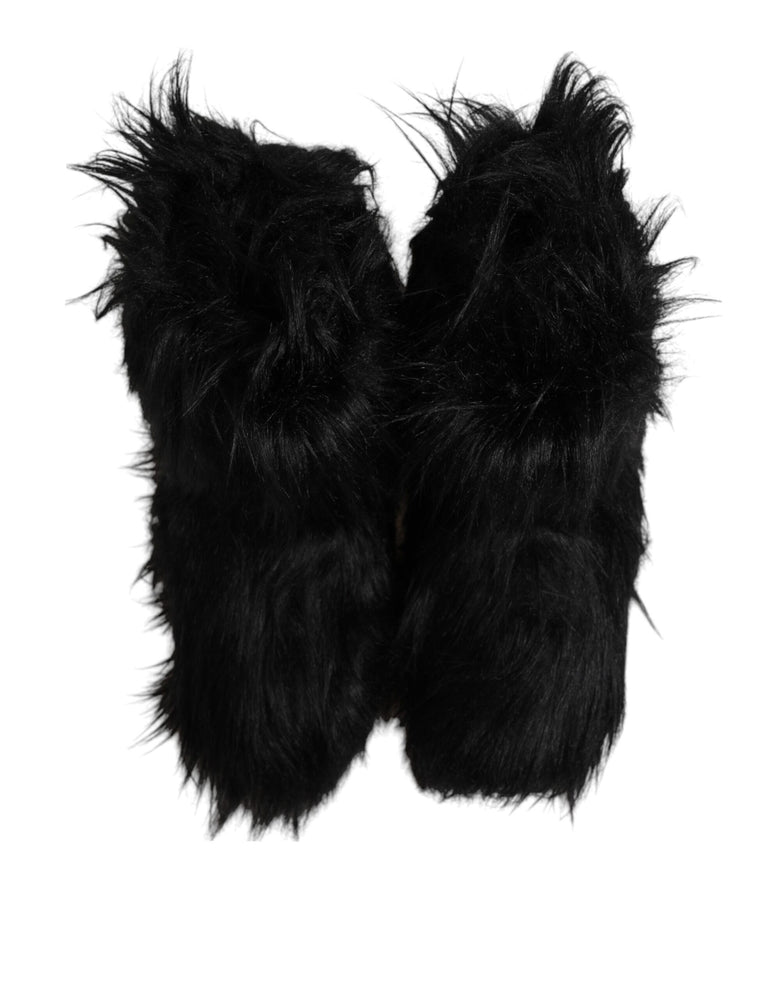 Dolce & Gabbana Black Faux Fur Mid Calf Boots Shoes