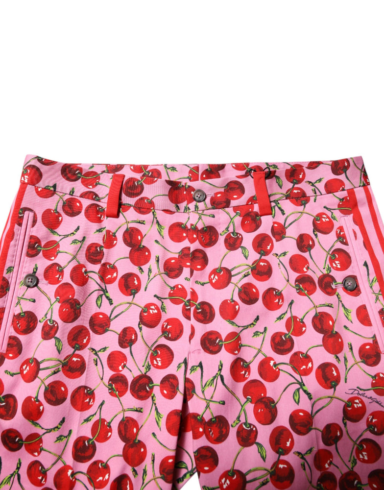 Dolce & Gabbana Pink Cherry Print Cotton Dress Pants