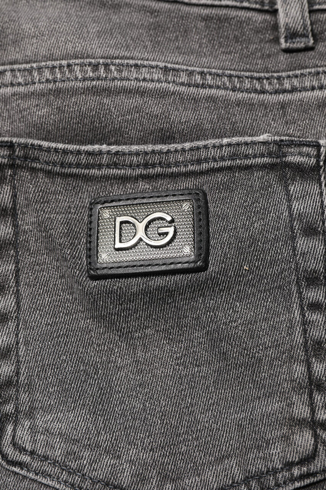 Dolce & Gabbana Gray Cotton Logo Plaque Men Denim Jeans