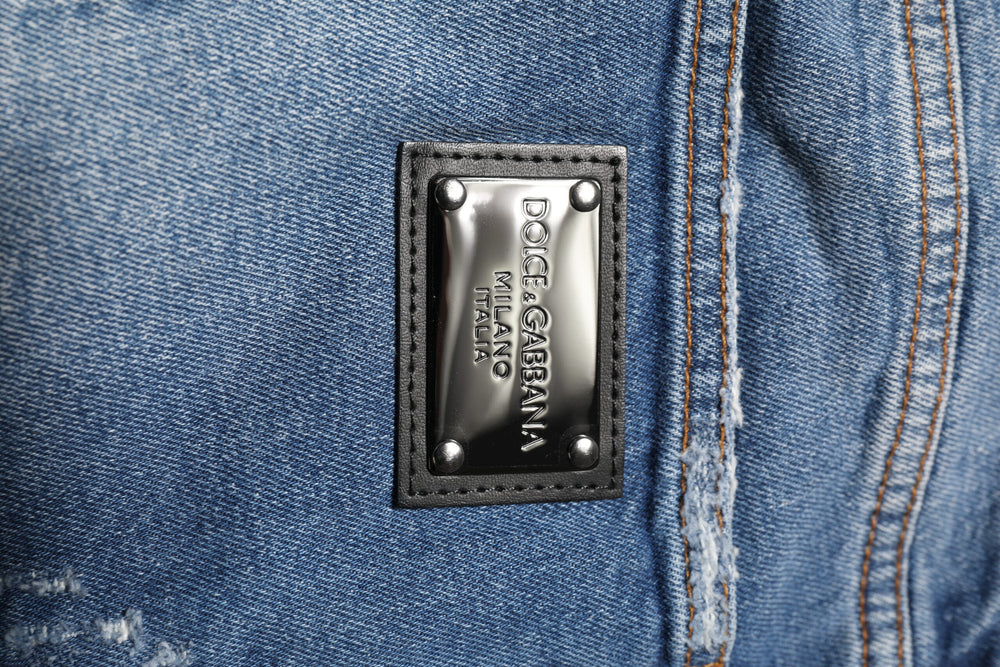 Dolce & Gabbana Blue Washed Cotton Logo Plaque Denim Jeans