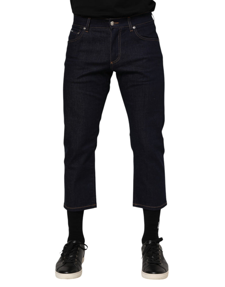 Dolce & Gabbana Dark Blue Cotton Logo Slim Fit Men Denim Jeans