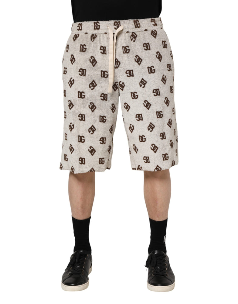 Dolce & Gabbana White Cotton DG Mania Print Men Bermuda Shorts