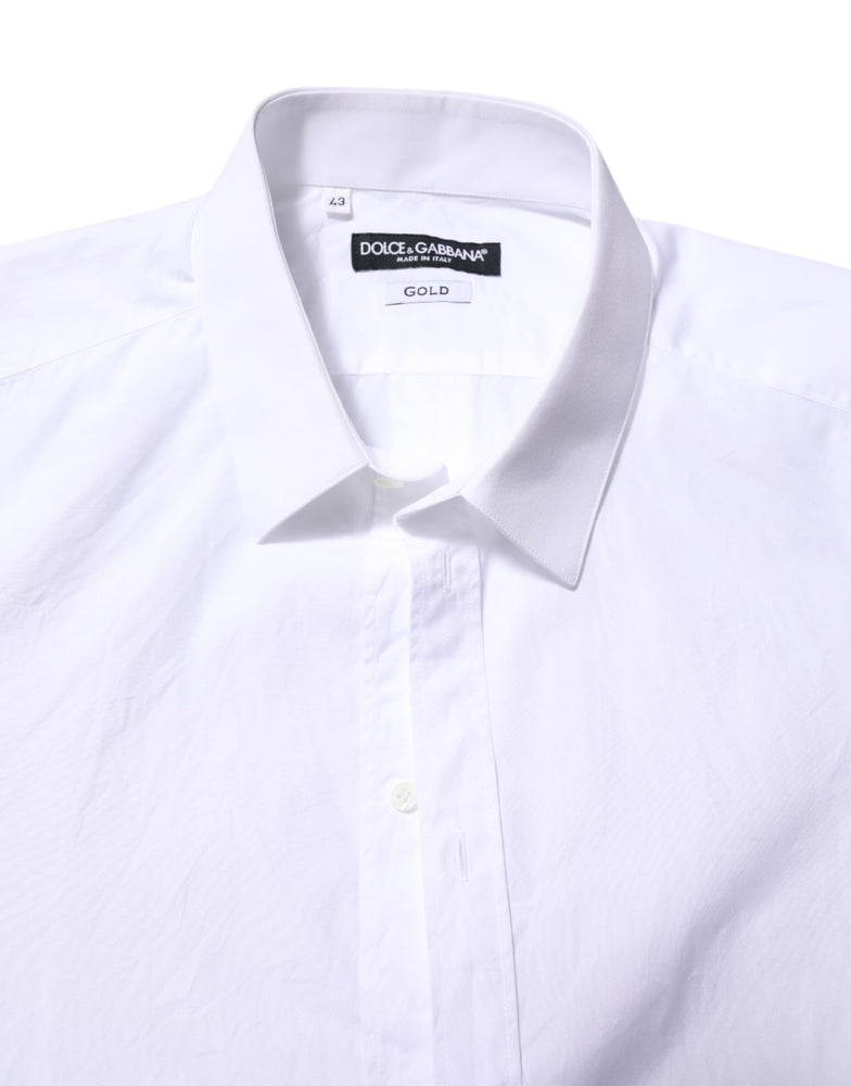 Dolce & Gabbana White Cotton GOLD Long Sleeves Formal Shirt