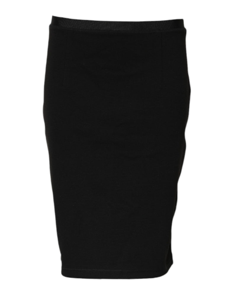GF Ferre Black Polyester Pencil Cut Knee Length Skirt