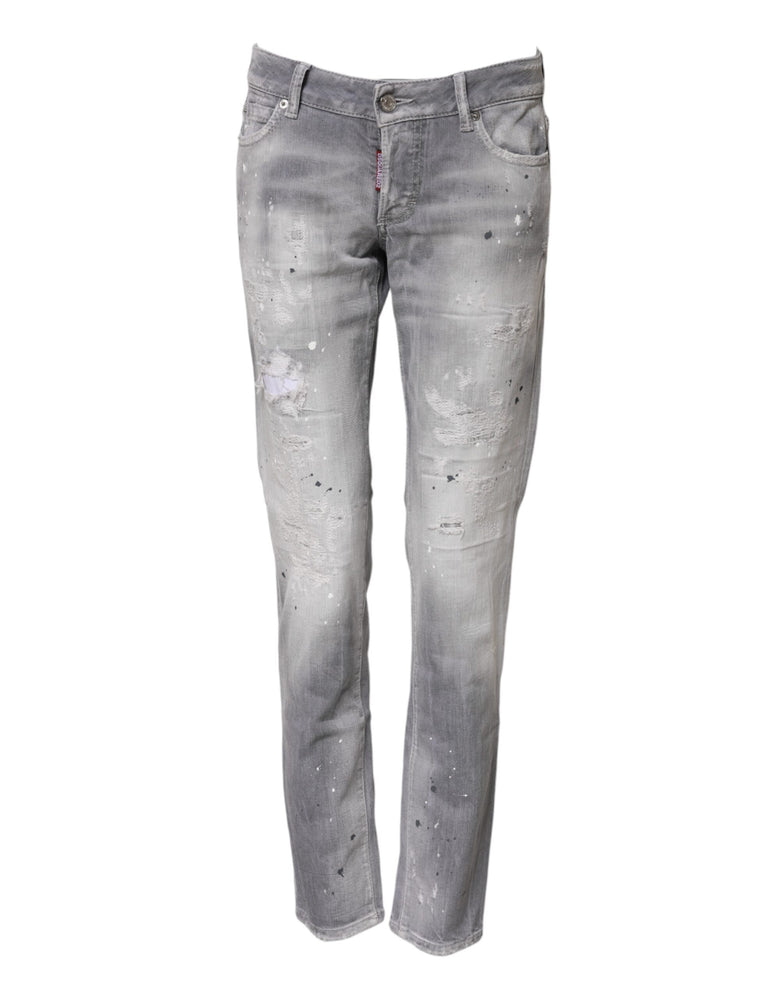 Dsquared² Gray Washed Mid Waist Tapered Denim Jeans