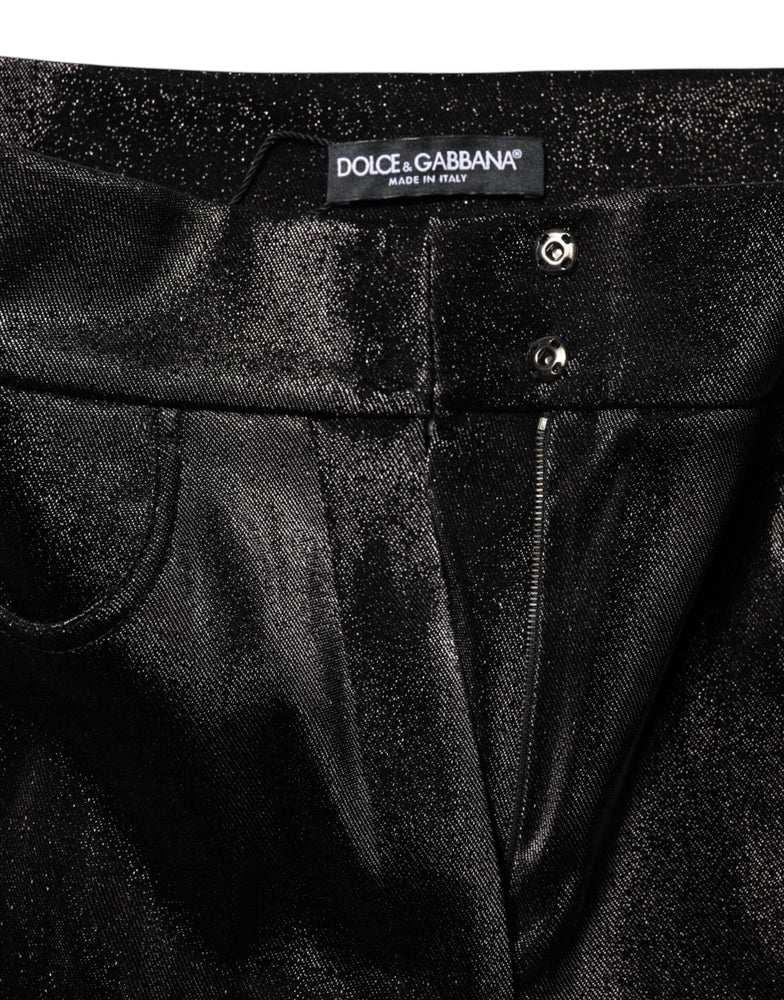 Dolce & Gabbana Black Cotton Stretch Silver Lurex Thread Pants