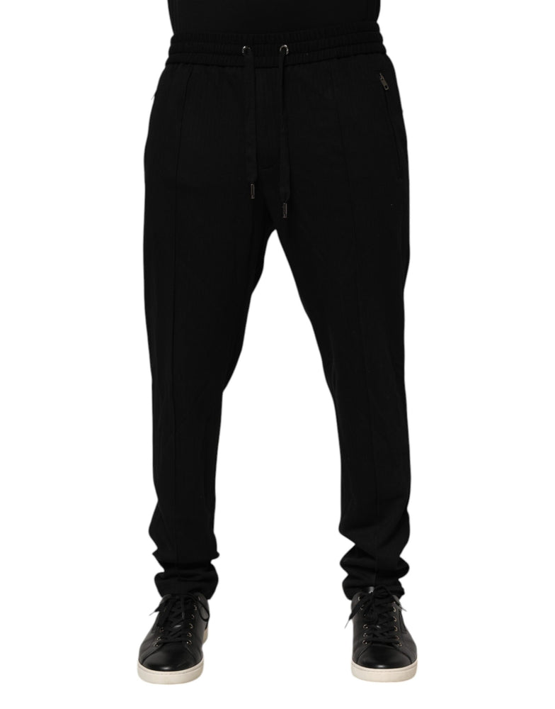 Dolce & Gabbana Black Viscose Skinny Logo Men Jogger Pants