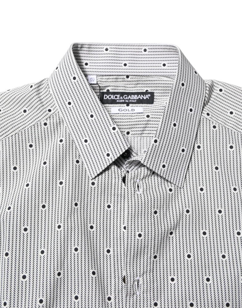Dolce & Gabbana Gray Dotted Semi Fitted GOLD Men Formal Shirt