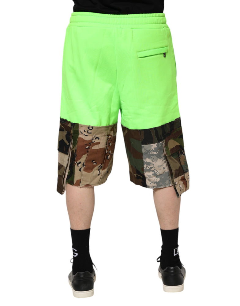 Dolce & Gabbana Green Patchwork Cargo Bermuda Men Shorts