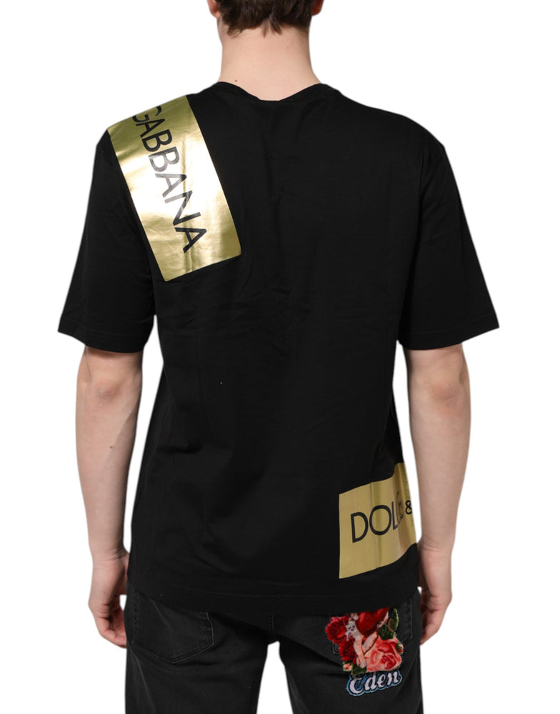 Dolce & Gabbana Black Logo Tape Cotton Men Crew Neck T-shirt