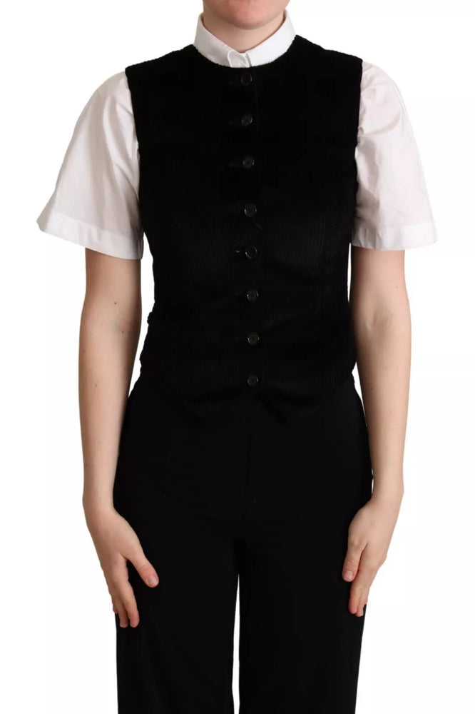 Dolce & Gabbana Black Brown Leopard Print Waistcoat Vest