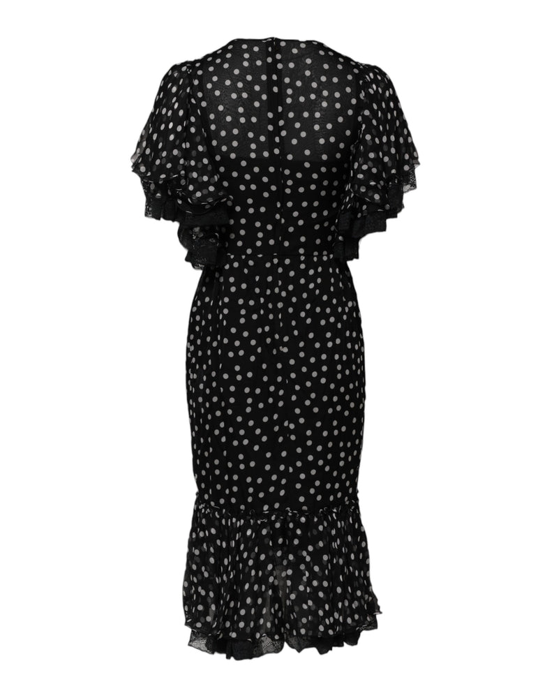 Dolce & Gabbana Black White Lace Polka Dot Chiffon Dress