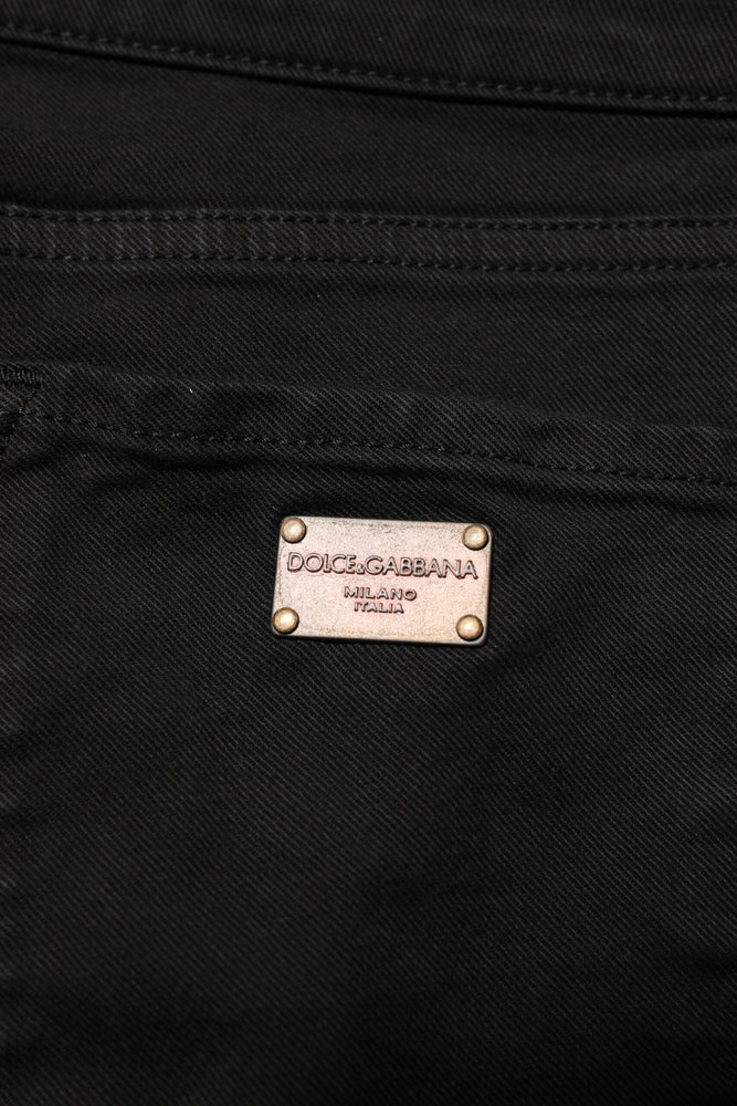 Dolce & Gabbana Black Cotton Logo Skinny Mid Waist Denim Jeans