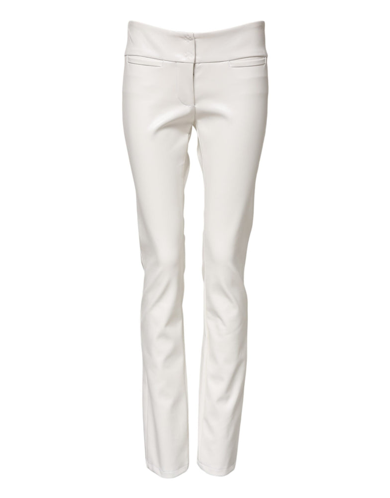 Dolce & Gabbana White Polyurethane High Waist Tapered Pants