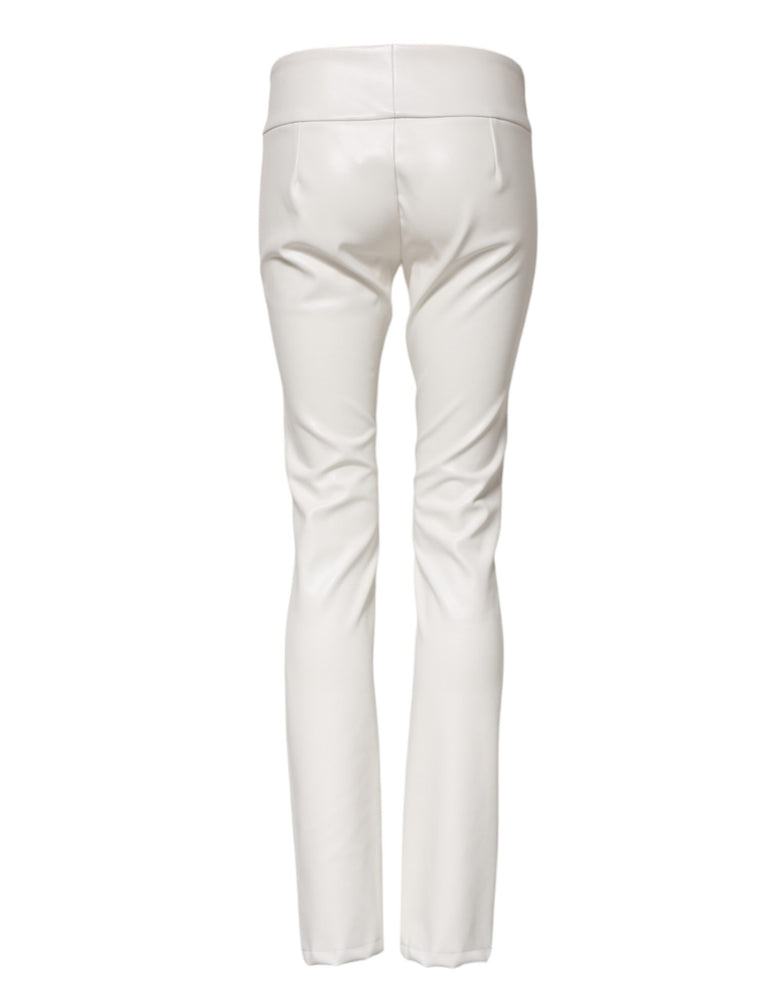Dolce & Gabbana White Polyurethane High Waist Tapered Pants