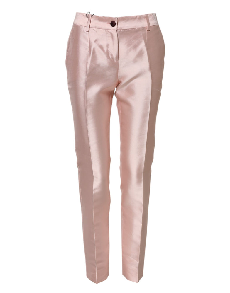 Dolce & Gabbana Pink Satin High Waist Tapered Pants