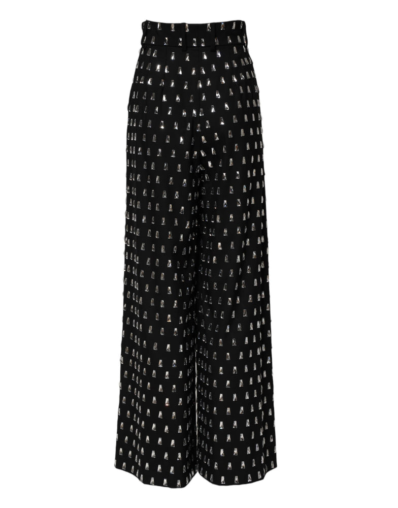 Dolce & Gabbana Black Crystal Embellished Wide Leg Pants