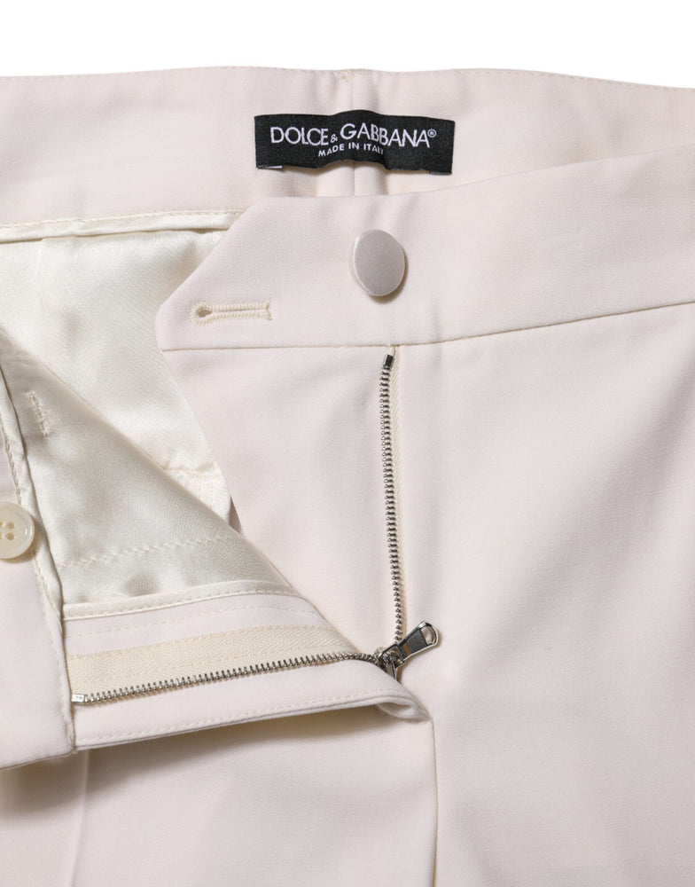 Dolce & Gabbana White Wool Mid Waist Tapered Trouser Pants