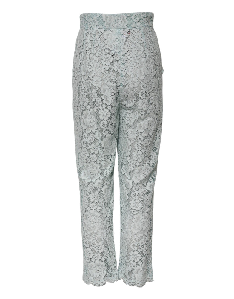Dolce & Gabbana Mint Green Cotton Floral Lace Trousers Pants