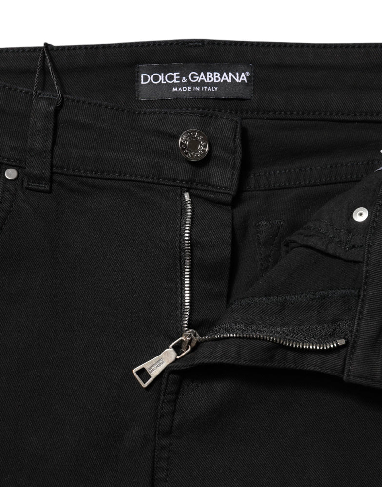 Dolce & Gabbana Black Cotton Logo Skinny Mid Waist Denim Jeans